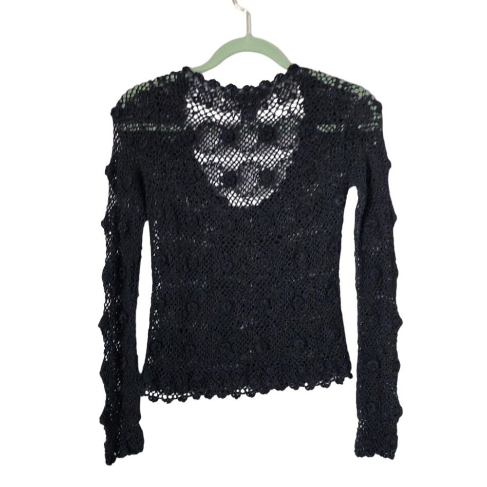 BETSEY JOHNSON NEW YORK Black Crochet Lace Cardigan Tie‎ Front Whimsigoth Y2K S - Picture 2 of 9